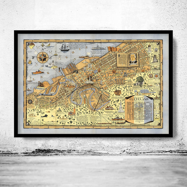 Old Map of Cleveland 1928 Pictorial Map | Vintage Map Wall Art Print