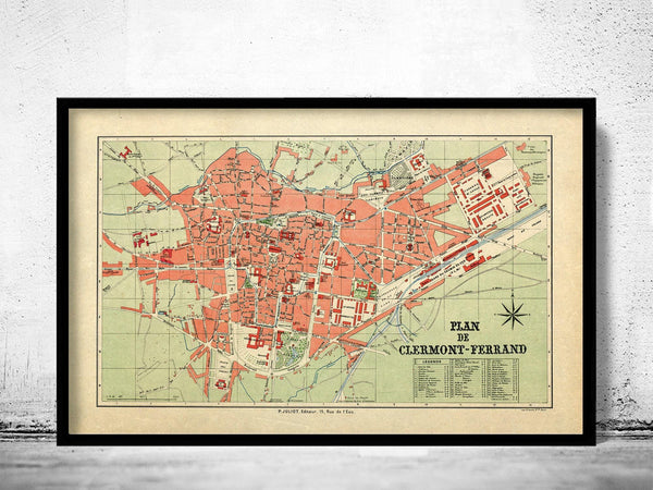 Old Map of Clermont Ferrand France Vintage Map | Vintage Map Wall Art Print