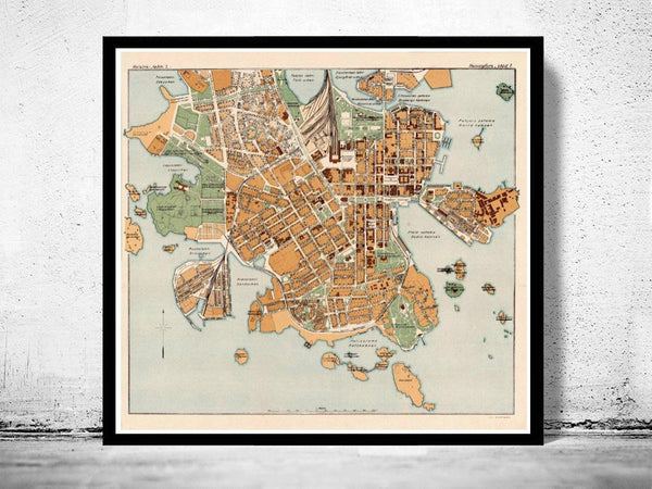 Old map of Helsinki 1928 Vintage Map | Vintage Map Wall Art Print