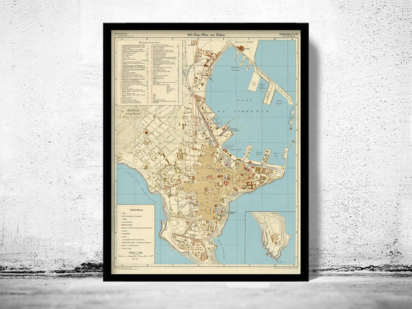 Old Map of Dakar Senegal 1941 Vintage Map | Vintage Map Wall Art Print