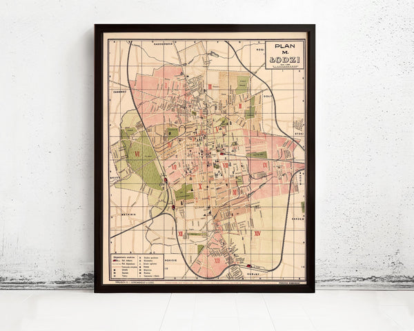 Old Map of Lodz Poland 1927 Vintage Map | Vintage Map Wall Art Print
