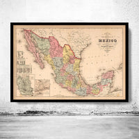 Old Map of Mexico 1859  | Vintage Map Wall Art Print
