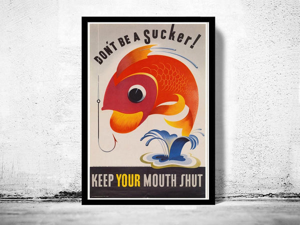 Vintage War Poster keep your mouth shut 1944  | Vintage Map Wall Art Print | Large Poster Print | Home Decor Wall Art