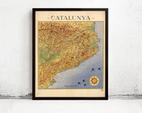 Old Map of Cataluña Catalunya 1940 Old Catalonia map Vintage Map | Vintage Map Wall Art Print