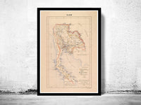 Old Map of Thailand Old Siam 1889 Vintage Map | Vintage Map Wall Art Print