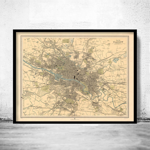 Old Map of Glasgow, Scotland 1912 Vintage Map | Vintage Map Wall Art Print