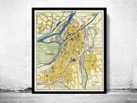 Old Map of Metz France 1936 Vintage Map | Vintage Map Wall Art Print