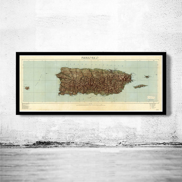 Old Map of Puerto Rico and adjacent islands 1952 Vintage Map | Vintage Map Wall Art Print