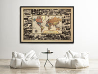 World War 2 History Chart 1939 Vintage Map WW2 | World Map Gift World Map Print | Vintage World Map | World Map Wall Art | Large Map Print