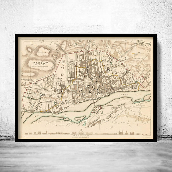 Old Map of Warsaw 1831 Poland Vintage Map | Vintage Map Wall Art Print