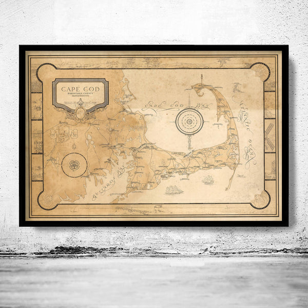 Old Map of Cape Cod Massachusetts 1931 Vintage Map | Vintage Map Wall Art Print