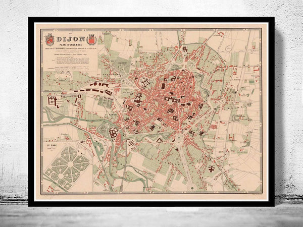 Old Map of Dijon France 1874 Vintage Map  | Vintage Map Wall Art Print