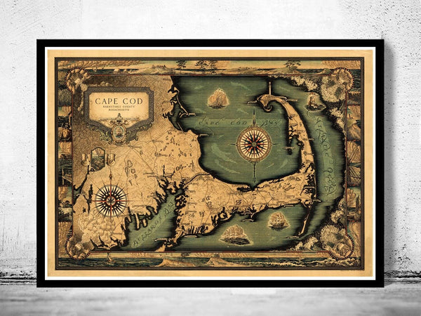 Old Map of Cape Cod 1931 Massachusetts Vintage Map | Vintage Map Wall Art Print