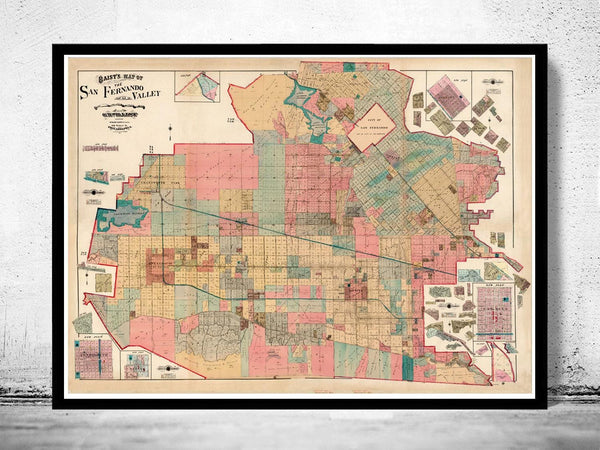Old Map of San Fernando The Valley 1921 Vintage Map  | Vintage Map Wall Art Print