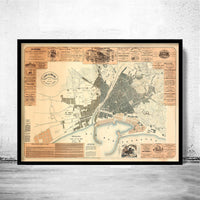 Old Map of Malaga Spain 1883 Vintage map | Vintage Map Wall Art Print
