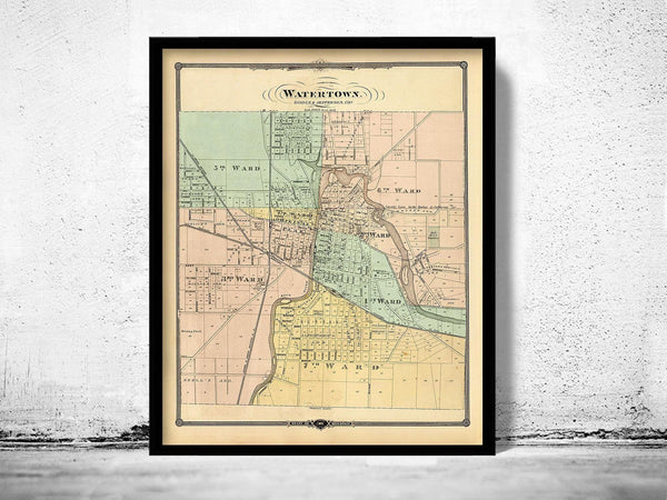 Old Map of Watertown Wisconsin 1878 Vintage Map | Vintage Map Wall Art Print