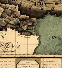 Old Map of France represented under the form of a ship 1796  | Vintage Map Wall Art Print