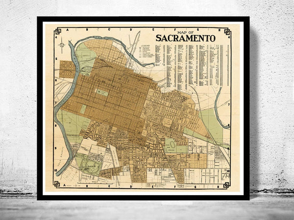 Old Map Sacramento California 1920 Vintage Map | Vintage Map Wall Art Print