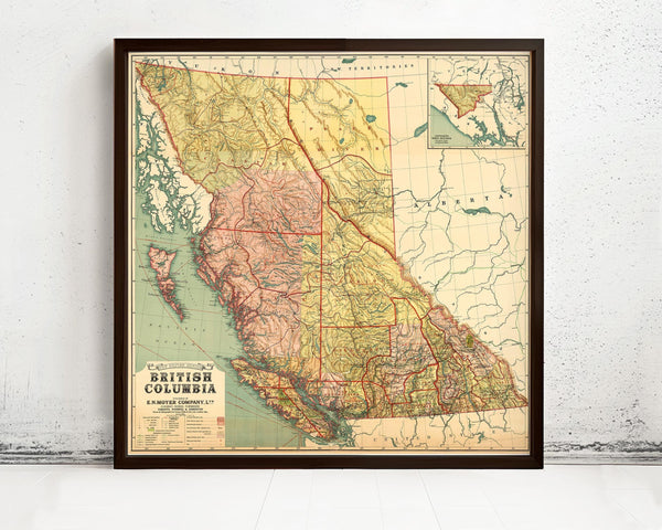 Old Map of British Columbia 1915 Canada Vintage Map | Vintage Map Wall Art Print