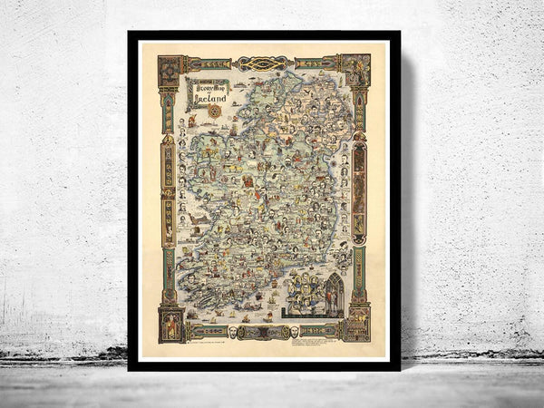 Old Map of Ireland 1936 Story Map of Ireland with Clans Old map of Ireland | Vintage Map Wall Art Print | Large Map Print
