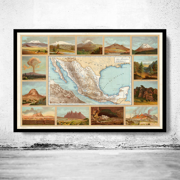 Old Map of Mexico 1885 Carta Orografica Vintage Map | Vintage Map Wall Art Print