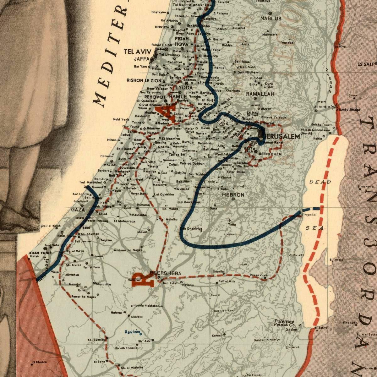 Old Map of Israel and Palestine boundaries 1950 – OldCityPrints ...