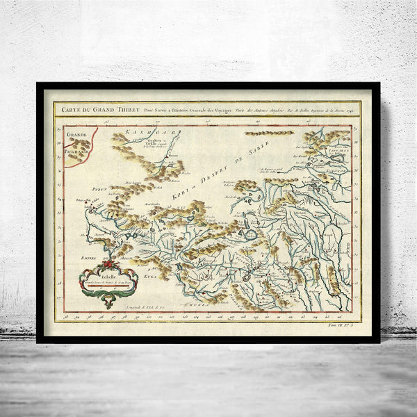 Old Map of Tibet 1747 Vintage Map of Tibet | Vintage Map Wall Art Print