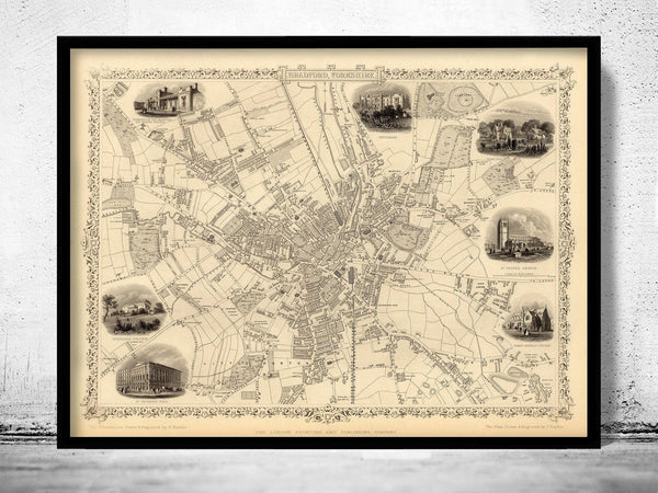 Old Map of Bradford Yorkshire 1851 Vintage Map | Vintage Map Wall Art Print