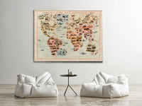 Old Zoological Map of The World 1844 Vintage Poster Animals of the World zoology map | Animal World Map Wall Map Print | Large Poster Print