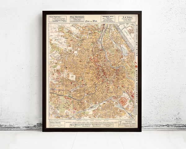 Old Map of Vienna Austria 1928 Vintage Map | Vintage Map Wall Art Print
