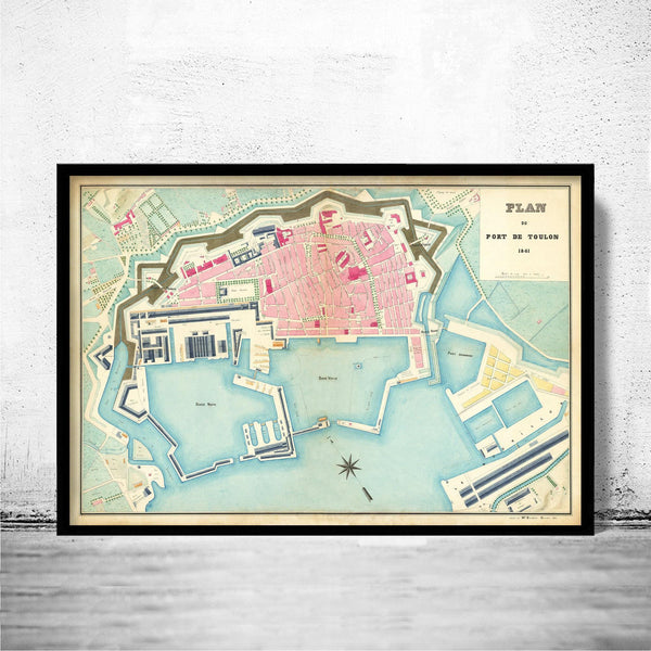 Old Map of Toulon France 1841 Vintage Map | Vintage Map Wall Art Print