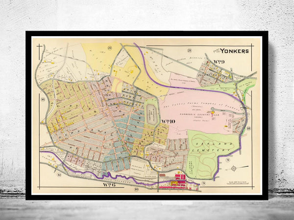 Old Map of Yonkers New York 1907 Vintage Map | Vintage Map Wall Art Print