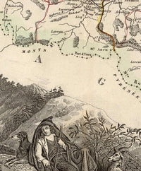 Old Map of Pyrenees Pirineus 1845 Vintage Map | Vintage Map Wall Art Print