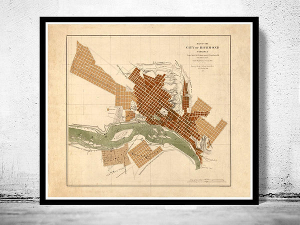Old Map of Richmond Virginia 1853 Vintage Map | Vintage Map Wall Art Print