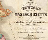 Old Map of Massachusetts State 1839 Boston Salem Worcester, Lowell, Springfield | Vintage Map Wall Art Print | Large Map Print