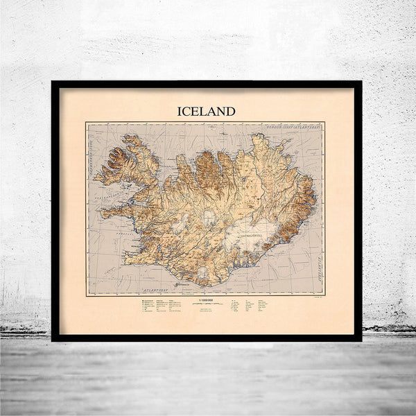 Vintage Map of Iceland Islandia Vintage Map Iceland | Vintage Map Wall Art Print