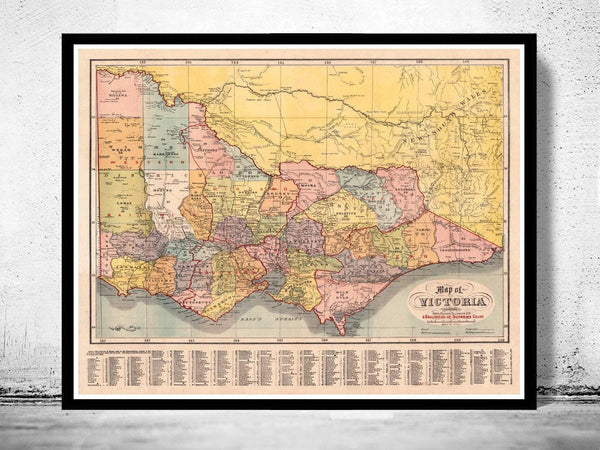 Old Map of Victoria Australia Oceania 1890  | Vintage Map Wall Art Print