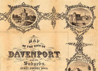 Old map of Davenport Iowa 1857  | Vintage Map Wall Art Print