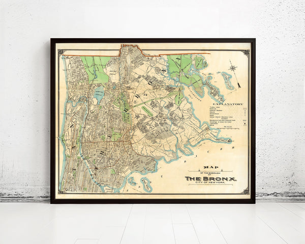 Old Map of Bronx New York 1900 - fine reproduction  | Vintage Map Wall Art Print