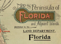 Old Map of Florida 1896 Vintage Map | Vintage Map Wall Art Print