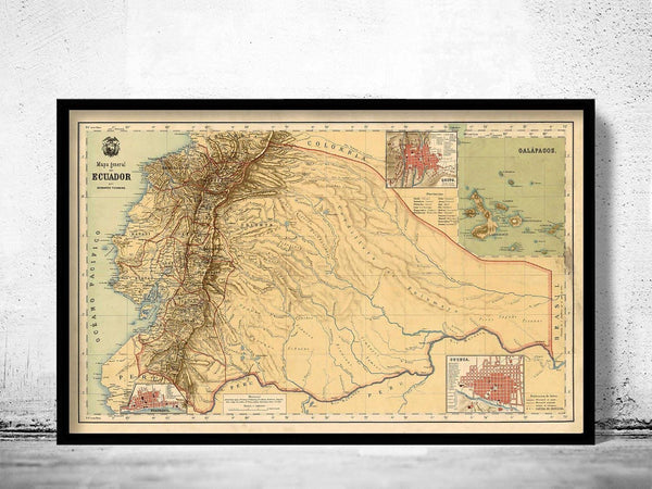 Old Map of Ecuador 1894 Equator Republic Vintage Map | Vintage Map Wall Art Print