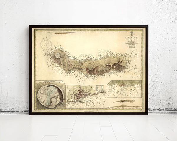 Old Map of San Miguel Açores Azores Islands 1870 São Miguel Açores and Ponta Delgada Map | Vintage Map Wall Art Print | Large Map Print