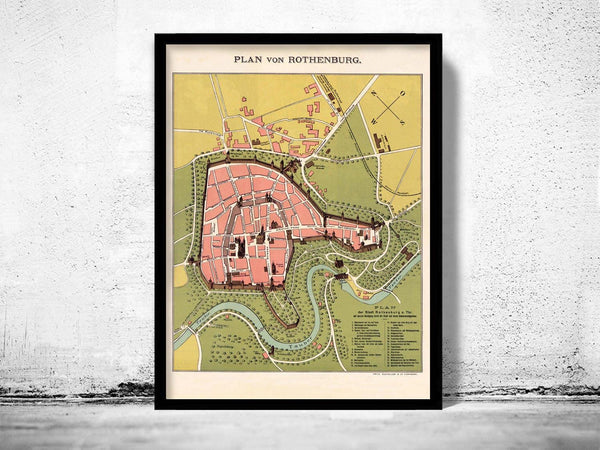Old Map of Rothenburg Germany 1903  | Vintage Map Wall Art Print