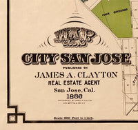Old Map of San Jose California 1886 Vintage Map | Vintage Map Wall Art Print