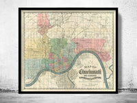 Old Map of Cincinnati and Suburbs Covington and NewPort 1880 Vintage Map | Vintage Map Wall Art Print | Large Map Print