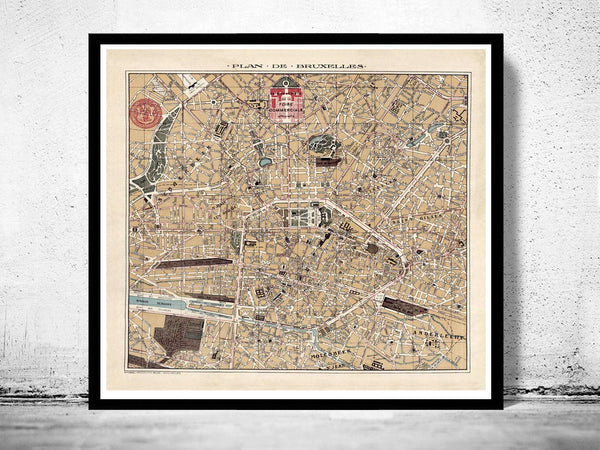 Old Map of Brussels Bruxelles Belgium 1924 Vintage Map | Vintage Map Wall Art Print