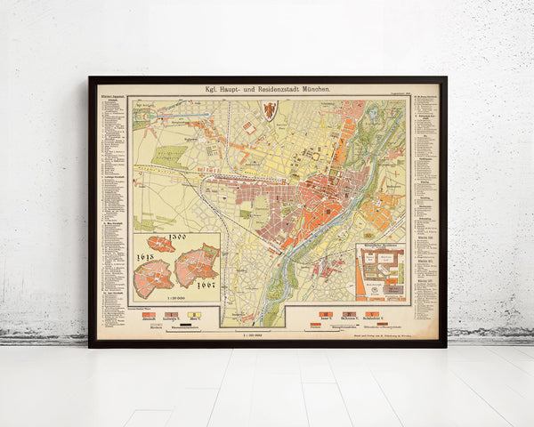 Old Map of Munich Munchen Germany 1890 Vintage Map | Vintage Map Wall Art Print