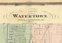 Old Map of Watertown Wisconsin 1878 Vintage Map | Vintage Map Wall Art Print