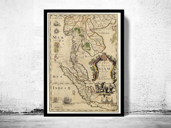 Old Map of Thailand Old Siam 1686 Vintage Map | Vintage Map Wall Art Print