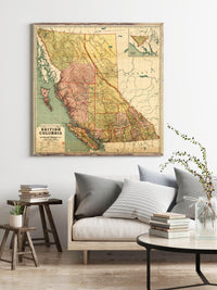 Old Map of British Columbia 1915 Canada Vintage Map | Vintage Map Wall Art Print